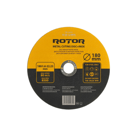 Consumabile, piese și accesorii - Disc abraziv pentru metal+inox ROTOR 180*1,6*22,23 - Pachet 25 bucati