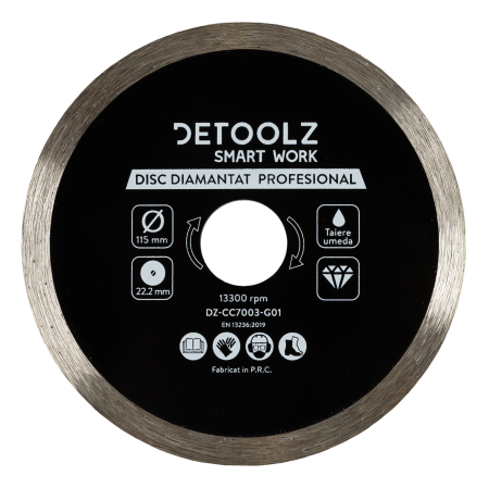 Bricolaj - Disc diamantat continuu Detoolz 115x22.2mm, taiere umeda