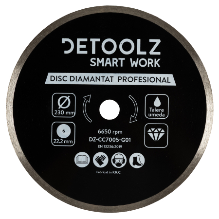 Bricolaj - Disc diamantat continuu Detoolz 230x22.2mm, taiere umeda
