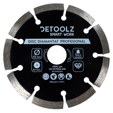Bricolaj - Disc diamantat segmentat Detoolz 110x20mm, taiere uscata