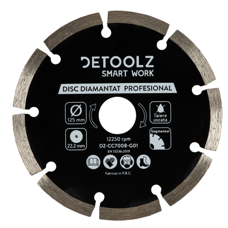 Bricolaj - Disc diamantat segmentat Detoolz 125x22.2mm, taiere uscata