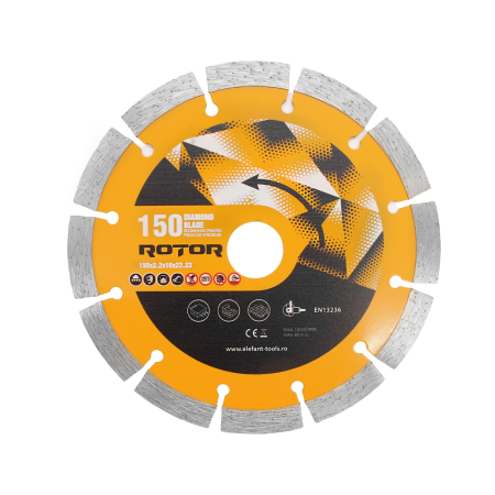 Consumabile, piese și accesorii - Disc diamantat segmentat ROTOR 150x2.2x10x22.23 mm pentru beton, granit, marmura si tigla