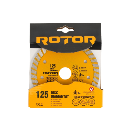 Consumabile, piese și accesorii - Disc diamantat turbo ROTOR 125x2.2x10x22.23 mm pentru beton armat