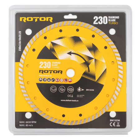 Consumabile, piese și accesorii - Disc diamantat turbo ROTOR 230x2.6x10x22.23 mm pentru beton armat