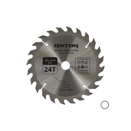 Consumabile, piese și accesorii - Disc taiat lemn ROTOR 185*20/16 cu adaptor 24T
