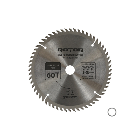 Consumabile, piese și accesorii - Disc taiat lemn ROTOR 185*20/16 cu adaptor 60T