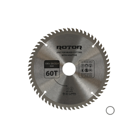 Consumabile, piese și accesorii - Disc taiat lemn ROTOR 190*30/25,4 cu adaptor 60T