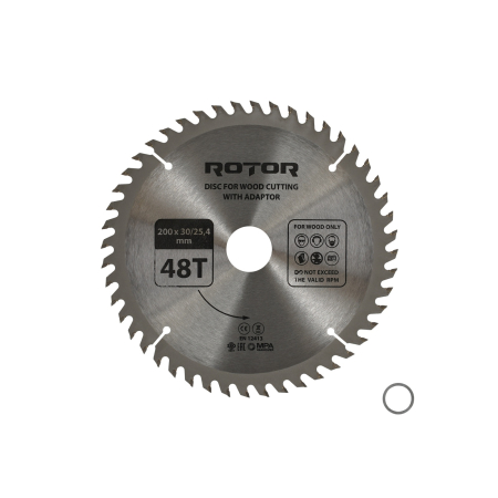 Consumabile, piese și accesorii - Disc taiat lemn ROTOR 200*30/25,4 cu adaptor 48T