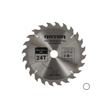 Consumabile, piese și accesorii - Disc taiat lemn ROTOR 250*30/25,4 cu adaptor 24T