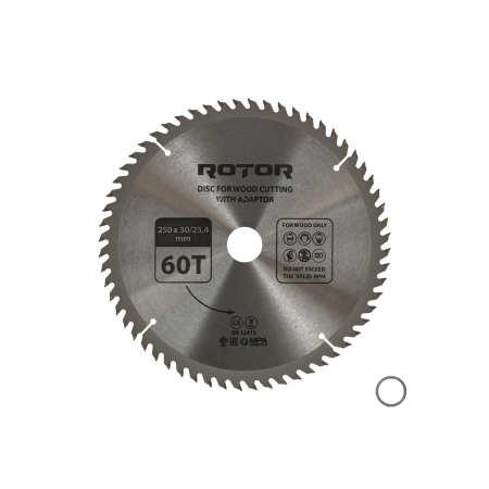 Consumabile, piese și accesorii - Disc taiat lemn ROTOR 250*30/25,4 cu adaptor 60T