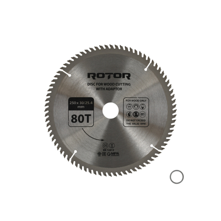 Consumabile, piese și accesorii - Disc taiat lemn ROTOR 250*30/25,4 cu adaptor 80T