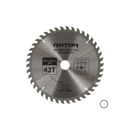 Consumabile, piese și accesorii - Disc taiat lemn ROTOR 255*30/25,4 cu adaptor 42T