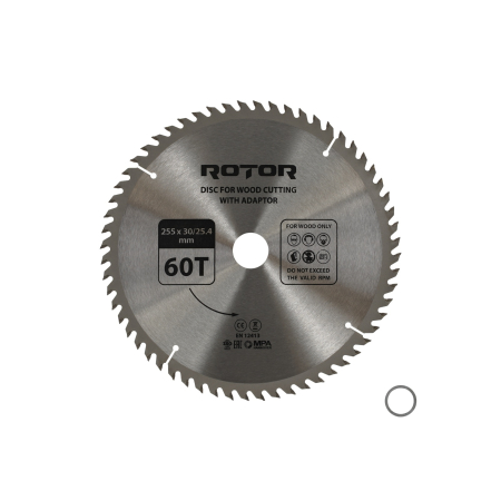 Consumabile, piese și accesorii - Disc taiat lemn ROTOR 255*30/25,4 cu adaptor 60T