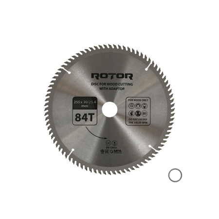 Consumabile, piese și accesorii - Disc taiat lemn ROTOR 255*30/25,4 cu adaptor 84T