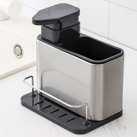 Bucatarie si electrocasnice - Dispenser Multifunctional, Flippy, Dozator pentru Detergent, pentru Sapun Lichid, Dezinfectant, cu Suport pentru Ustensile, 18.5 x 18 x 12.8 cm Negru