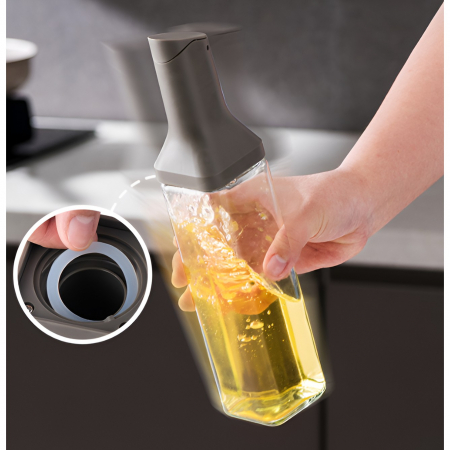 Dispenser pentru Ulei, Flippy, Deschidere si Inchidere Automata a Rezervorul, cu Inductie Gravitationala, 500 ml, 29.5x6x6 cm, Gri [9]