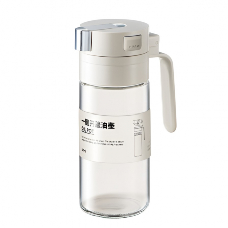 Pentru Casa si Camping - Dispenser pentru Ulei, Flippy, Deschidere si Inchidere Automata a Rezervorul, cu Inductie Gravitationala, 550 ml, 12x7.6x20.5 cm, Alb