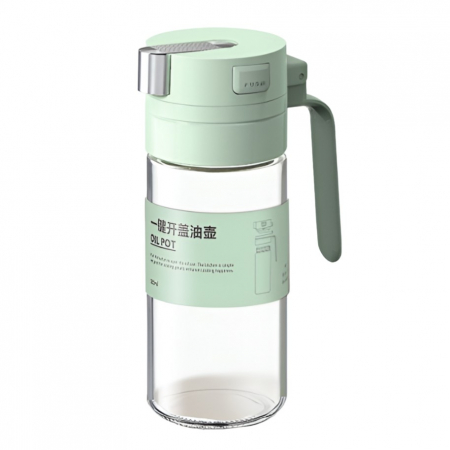 Pentru Casa si Camping - Dispenser pentru Ulei, Flippy, Deschidere si Inchidere Automata a Rezervorul, cu Inductie Gravitationala, 550 ml, 12x7.6x20.5 cm, Verde