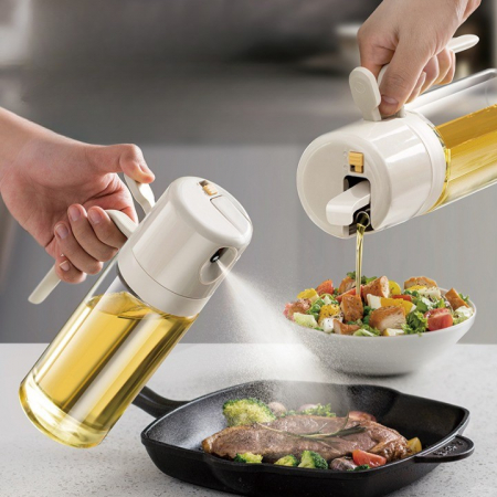 Dispenser pentru Ulei, Flippy, prin Curgere si Pulverizare, Deschidere si Inchidere Automata a Rezervorul, 550mL, 11.4x7.8x22.8cm, Gri [7]