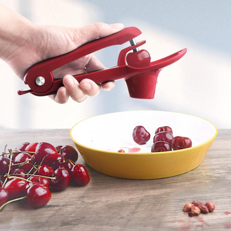 Dispozitiv de Scos Samburi, Flippy, Manual, cu 1 Gaura, pentru Cirese/Masline, 20.5 x 3.8 x 13 cm, din ABS+Otel Inoxidabil, cu Maner, Rosu [4]