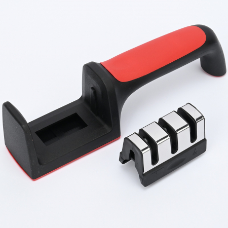 Dispozitiv pentru ascutit cutite Flippy, cu 3 pozitii, rosu/negru, material inox si ABS, 21.5x5x6 cm [1]