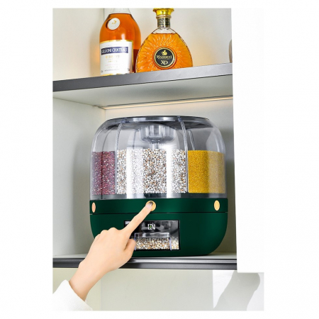 Dozator de cereale Flippy, rotativ 360, 6 compartimente, capacitate 3 L, rezistent la umezeala, inchidere etansa, verde inchis [7]
