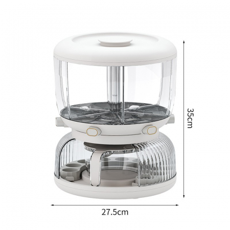 Dozator etajat de cereale Flippy, rotativ 360, 6 compartimente, capacitate 10L, cofrag special pentru oua, vas pentru scurgerea cerealelor, 35x27.5 cm, alb [10]