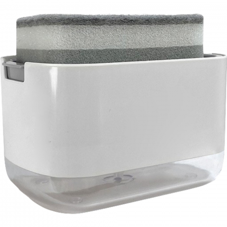 Dozator Flippy, Dispenser 2 in 1 pentru Detergent Lichid de Vase sau pentru Obiecte Sanitare cu Suport pentru Burete de Bucatarie , 8.6 x 14.5 x 10 cm, capacitate 300 ml, alb [0]
