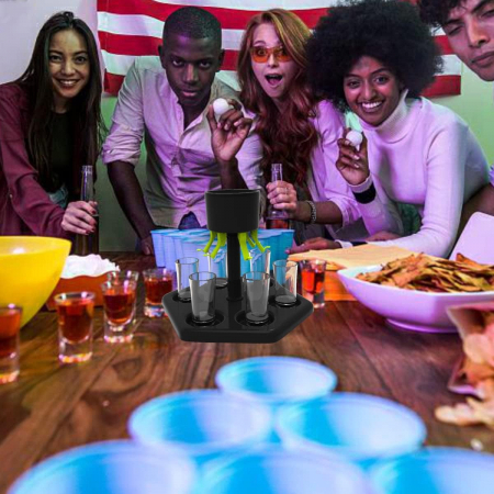 Dozator Hexagonal cu Suport pentru Shoturi, Flippy, 6 Pahare, Set Complet cu Ambalaj si Cutie, Dispenser, Divizor, Joc de Baut, Negru [6]