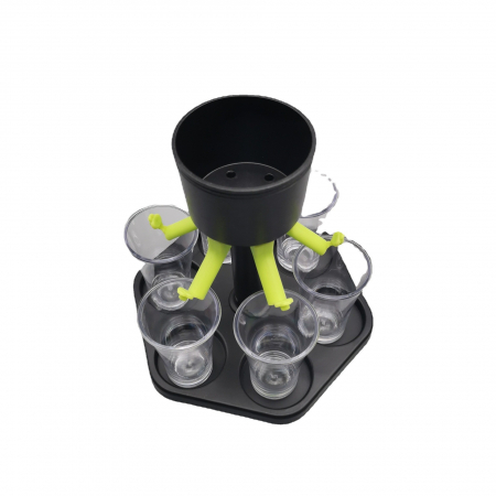 Dozator Hexagonal cu Suport pentru Shoturi, Flippy, 6 Pahare, Set Complet cu Ambalaj si Cutie, Dispenser, Divizor, Joc de Baut, Negru [5]