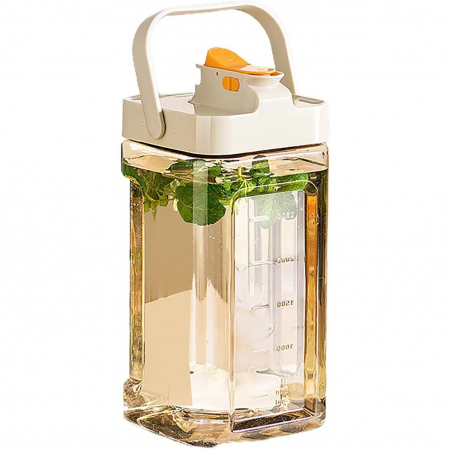 Pentru Casa si Camping - Dozator portabil pentru bauturi Flippy, 3.5 litri, capac etans, duza deschidere/inchidere, recipent din plastic, gradat, filtru, maner, 29.7 x 14.1 x 14.4 cm, pentru diverse bauturi, alb