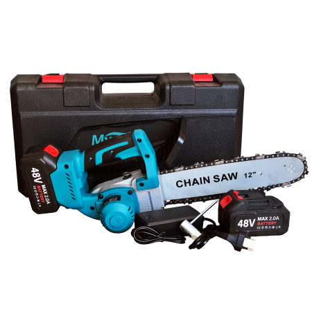 Drujbe, fierastraie electrice - Drujba cu acumulatori 48 V Mustang, lama 34 cm, 2 Ah, rezervor ulei, pompita ungere