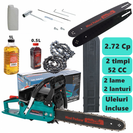 Drujba pe benzina Micul Padurar 5200, 52 CC, 2.72 Cp, lama 40 cm + lama si lant rezerva + uleiuri [0]