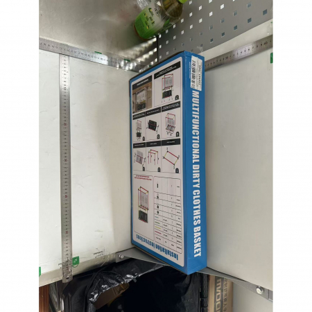 Raft/Cos Depozitare Haine Murdare, Flippy, pentru Baie, cu 2 Etaje, 4 Cosuri, Cadru de Otel Inoxidabil, 97 x 44 x 57 cm, Alb [1]