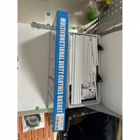 Raft/Cos Depozitare Haine Murdare, Flippy, pentru Baie, cu 3 Etaje, 4 Cosuri, Cadru de Otel Inoxidabil, 123 x 44 x 57 cm, Alb [1]