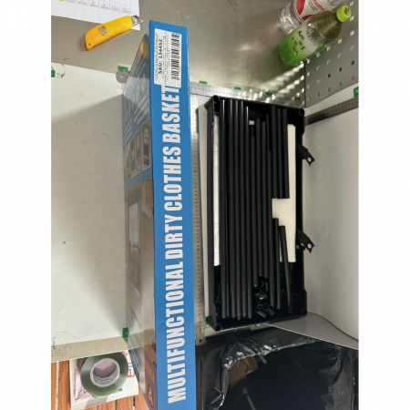 Raft/Cos Depozitare Haine Murdare, Flippy, pentru Baie, cu 3 Etaje, 4 Cosuri, Cadru de Otel Inoxidabil, 123 x 44 x 57 cm, Negru [1]