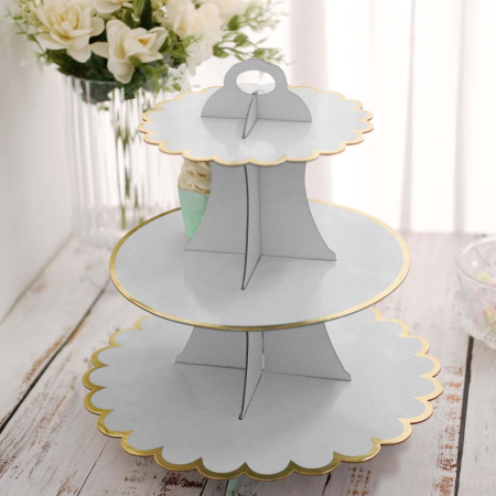 Etajera pentru Prajituri, Flippy, din Carton, 3 Nivele, 16/22/29 cm Diametru, Inaltime 38 cm, Alb [4]