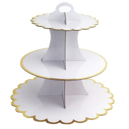 Bucătărie și electrocasnice - Etajera pentru Prajituri, Flippy, din Carton, 3 Nivele, 16/22/29 cm Diametru, Inaltime 38 cm, Alb