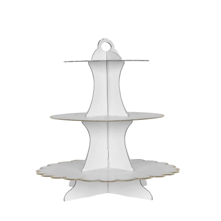 Etajera pentru Prajituri, Flippy, din Carton, 3 Nivele, 16/22/29 cm Diametru, Inaltime 38 cm, Alb [2]