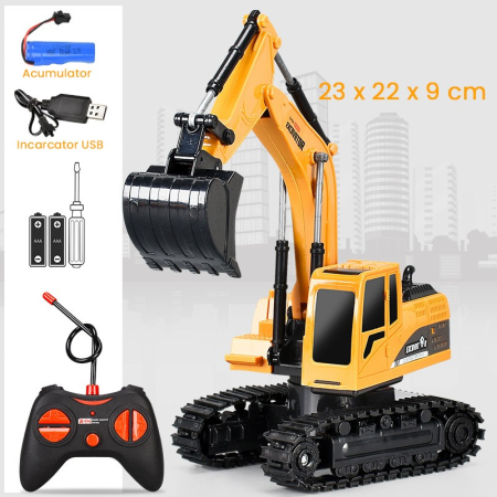Excavator Jucarie pentru Copii, Flippy, Jucarie Excavator cu Telecomanda, Jucarie de Constructie, Acumulator cu Incarcare USB, 23 x 22 x 9 cm, Portocaliu [1]