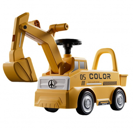 Jucarii, Copii & Bebe - Excavator Manual pentru copii, Flippy, 3 ani, Sport, Claxon, Cutie Depozitare, Lumini, Scaun, 62x26x47 cm, Galben