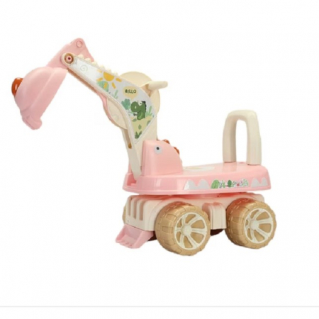 Jucarii, Copii & Bebe - Excavator pentru Copii, Flippy, 1-3 Ani, Greutate Portanta 30 kg, Muzica si Lumini, Rotatie 360 Grade, 45 x 31 x 35 cm, 4 Roti, Roz
