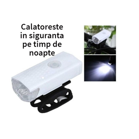 Far cu LED proiector pentru bicicleta\trotineta, Flippy, reincarcabil, cablu USB inclus, 3 moduri de lumina, IPX4, Alb, 6.5x2.9x2.3 cm [7]