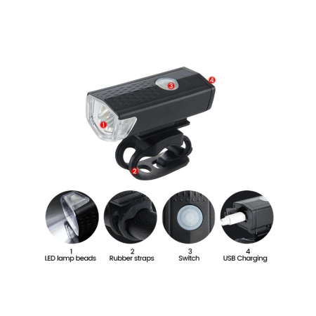 Far cu LED proiector pentru bicicleta\trotineta, Flippy, reincarcabil, cablu USB inclus, 3 moduri de lumina, IPX4, Negru, 6.5x2.9x2.3 cm [1]