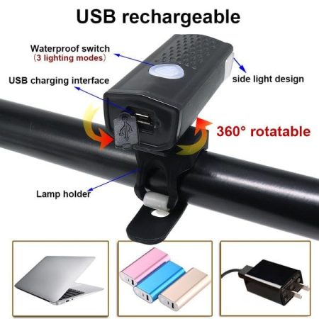 Far cu LED proiector pentru bicicleta\trotineta, Flippy, reincarcabil, cablu USB inclus, 3 moduri de lumina, IPX4, Negru, 6.5x2.9x2.3 cm [5]