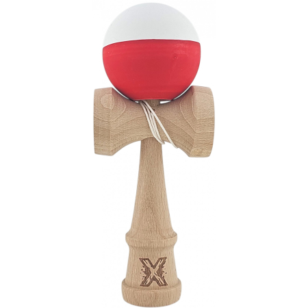 Sub 99 Lei - *LICHIDARE STOC* Kendama X Originala, Profesionala, Flippy, din Lemn, Rubber Grip, 18 cm, Alb/Rosu