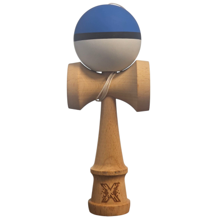 Sub 99 Lei - Lichidare de stoc Kendama X Originala, Profesionala, Flippy, Cupe Mari KING SIZE V3, Rubber Grip, Gaura in Baza, Rulment Metalic, din lemn 18 cm, Ata 62/65 cm, M Bleu/Albastru/Bleu