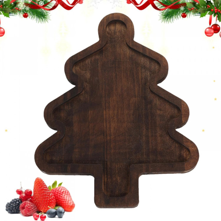 Farfurie cu Tematica de Craciun, Flippy, din Lemn, Margini Rotunjite, Model Brad, Maro [5]