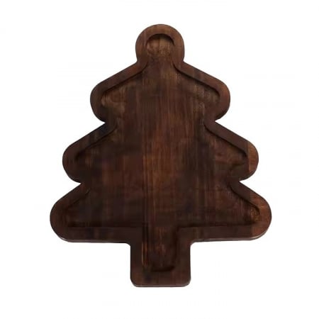 Farfurie cu Tematica de Craciun, Flippy, din Lemn, Margini Rotunjite, Model Brad, Maro [8]