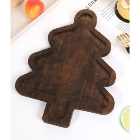 Farfurie cu Tematica de Craciun, Flippy, din Lemn, Margini Rotunjite, Model Brad, Maro [2]